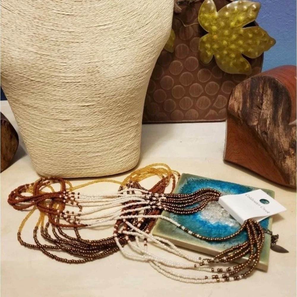 Coldwater creek neutrals Western multi strand seed bead boho‎ necklace new!!!